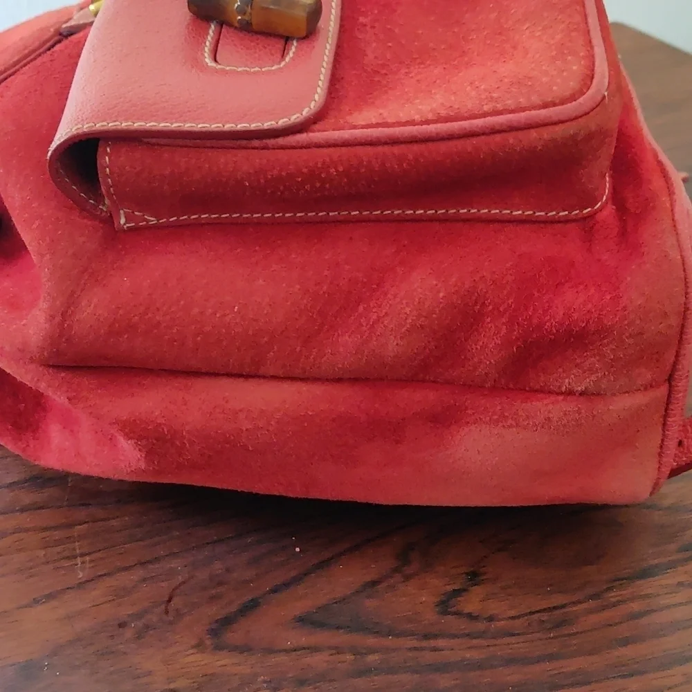 Red Suede Gucci Backpack Vintage Bamboo - Picture 12 of 17
